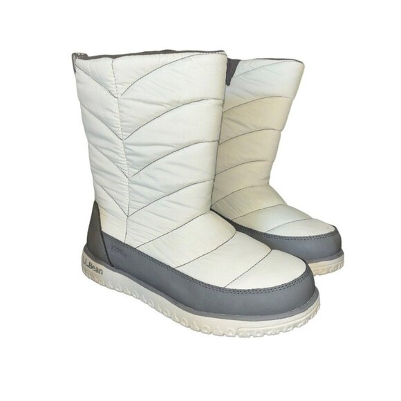NWOB LL Bean Women's White Nylon Ultralight Quilted Insulated Tall Zip Boots 8.5 - Picture 3 of 6